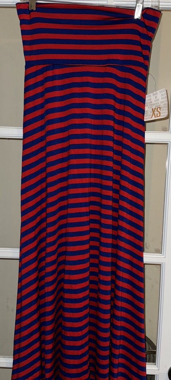 LuLaRoe New With Tags Maxi Skirt XS Red & Blue Striped